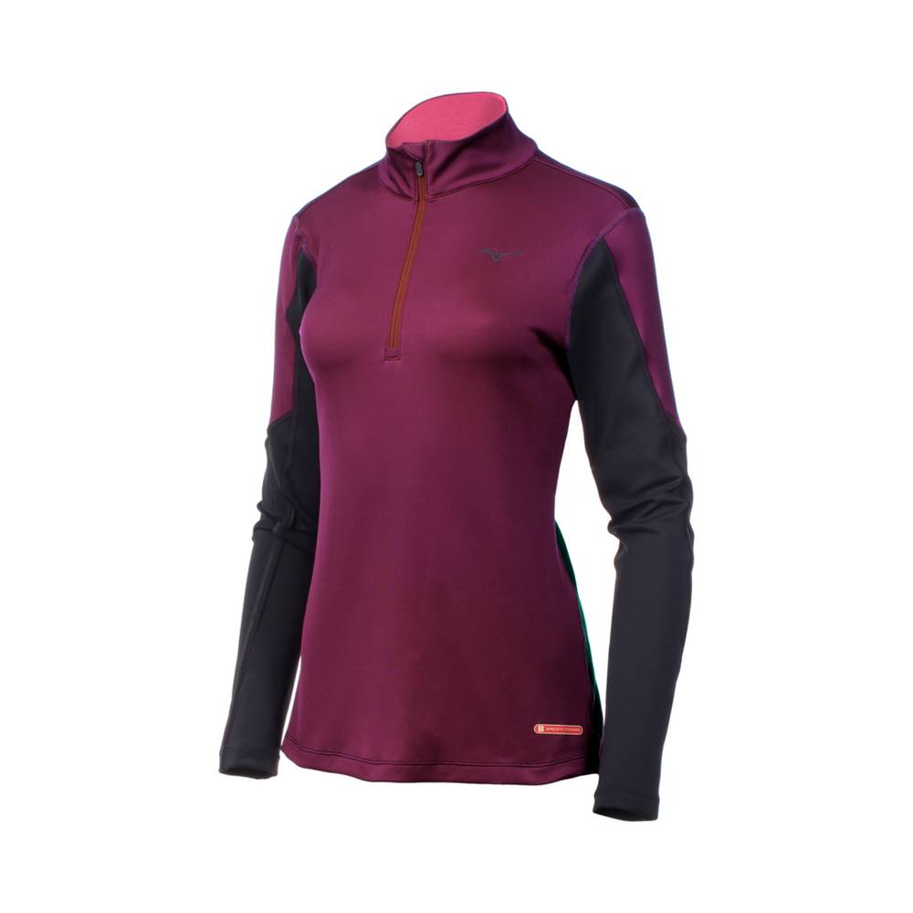 Mizuno Breath Thermo® Half Zip - Bayan Base Layer - Mor/Siyah Türkiye (EXUTDM-873)